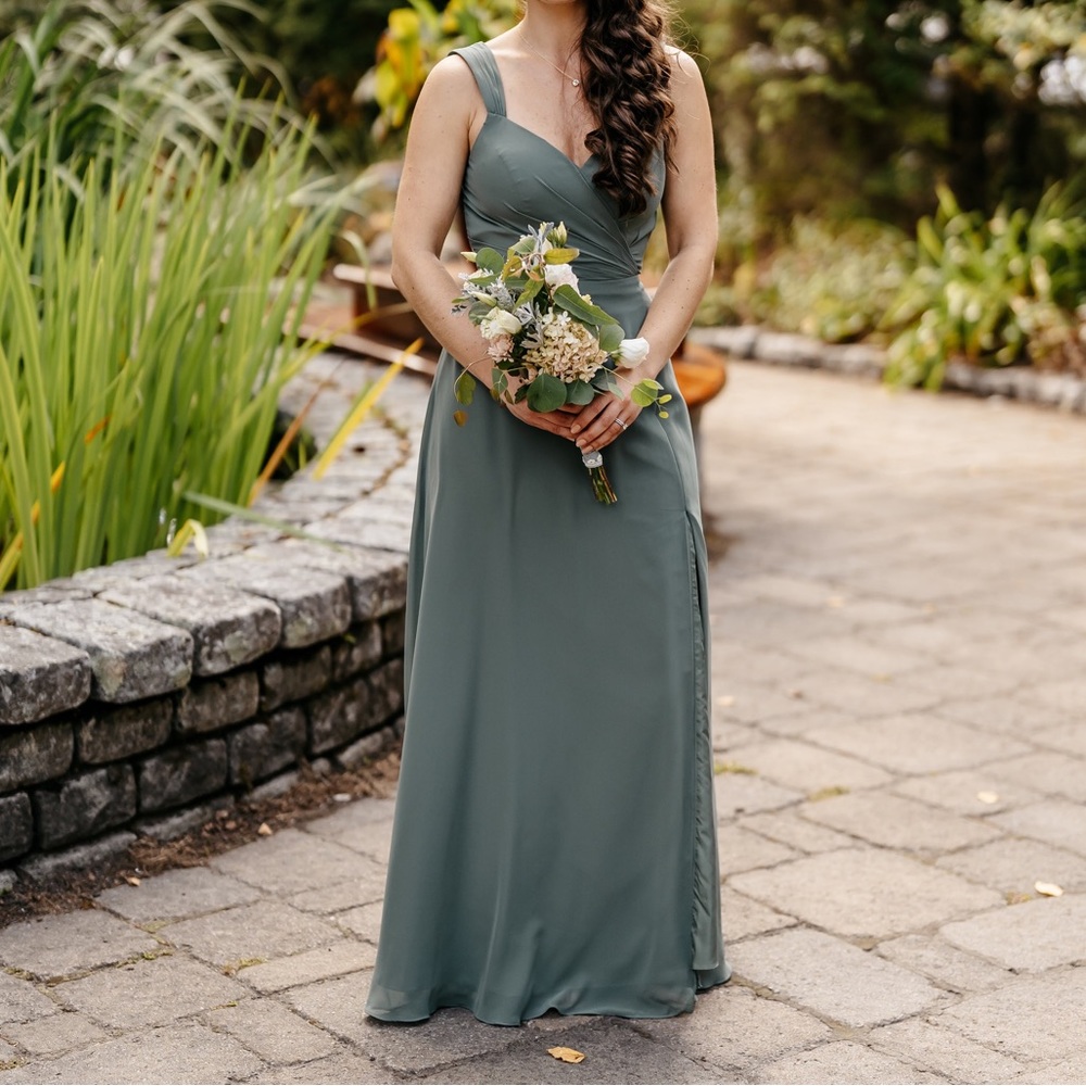 Azazie Nahrin Eucalyptus Green Formal Dress with Beautiful Open Back